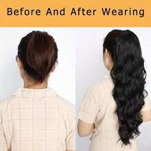 Body Wave Ponytail Human Hair Extensions Wrap Around Ponytail Extensions With Hook And Loop Body Wave Human Hair Ponytail Extensions For Women Natural Color - Natural Black - View 3