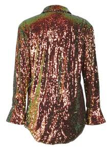 Women's Sequin Embellished Long Sleeve Button-Front Blouse With Lining Autumn Winter Top - Vàng - Xem 8