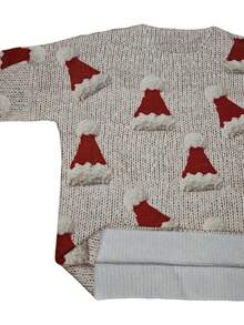 Besatzausschnitt eleganter, lässiger Weihnachtsmützen-Muster Digital-Muster leichter Pullover mit Gesamtdruck, geeignet für Herbst/Winter