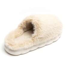 Cute Solid Color Plush House Slippers, Winter - Beige - View 6
