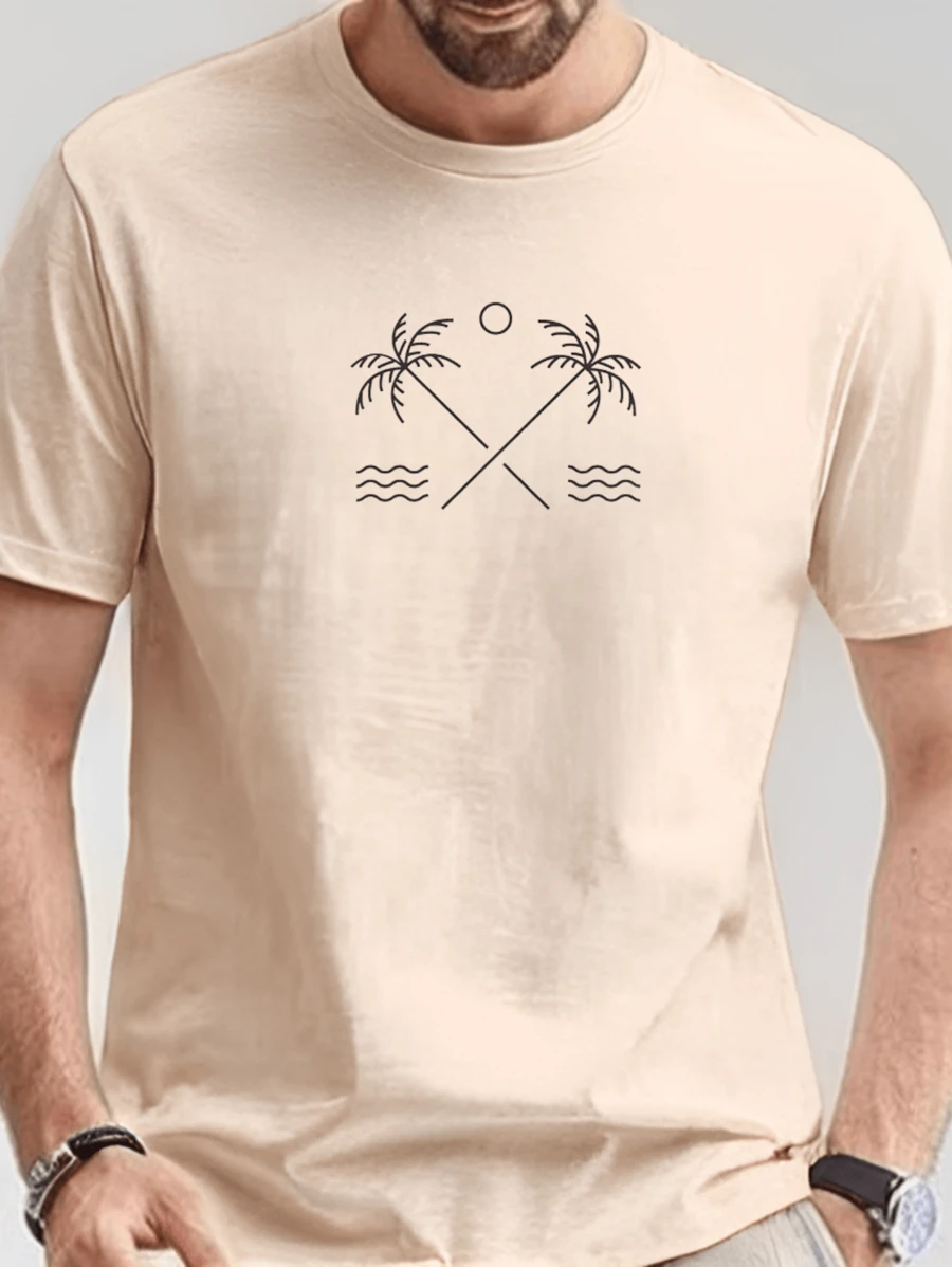 Men's T-Shirt Coconut Tree Beach Sea Casual Cotton Premium Mesh - 米色 - 查看 1