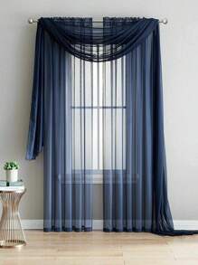 Two (2) Sheer Window Curtains Panels - Drapes Set Multiple Lengths (63", 84", 95", 108", 120" L)  Rod Pocket Solid Colors - Màu xanh hải quân - Xem 4