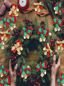 Mini Bow, Đồ trang trí treo trong nhà và ngoài trời, Có thể sử dụng cho cây thông Noel, cửa ra vào và cửa sổ hoặc trang trí vòng hoa, Chuông bướm in hình Giáng sinh (Một số phụ kiện có màu ngẫu nhiên) - Nhiều màu - Xem 1