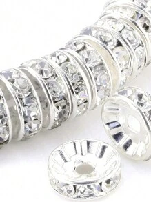 100 颗圆形间隔珠镀银捷克水晶水钻用于珠宝散珠手链 - 銀色 - 查看 12