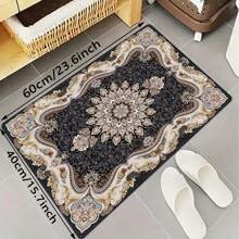 1 件波西米亚风格米色花卉图案方形地毯，适用于卧室和客厅装饰，室内使用家居装饰地垫地毯 - 黑色 - 查看 15