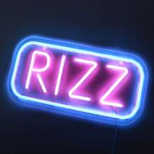 1 Pcs RIZZ LED Neon Sign Neon Lights For Game Room Bedroom Neon Lights For Wall Decor USB Powered With On/Off Switch LED Sign Home Party Decorations Gifts For Festival And Big Day Art Decoration - 冰藍色配粉紅色 - 查看 6