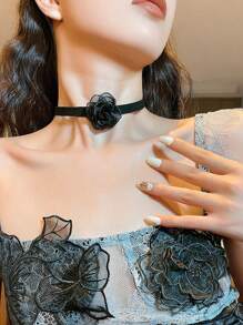 1 件甜美少女弹力优雅复古蕾丝花朵装饰颈链，简约时尚山茶花朵颈链 - 山茶花項鍊 - 查看 2