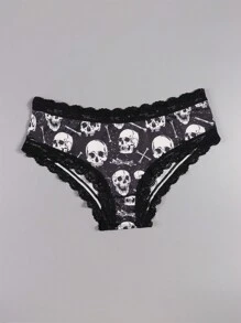 Morvia 10pcs Women Sexy Gothic Chic Low-Rise Hipsters - Contrast Lace, Allover Halloween Skull & Eyeballs & Stars & Jack-O-Lanterns Allover Print, Comfortable Hipster Panties For Women - Halloween Lingerie & Underwear-Comfortable, Assorted Styles, Perfect Gift Idea For Special Occasions Or Daily Wear