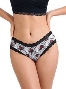 Morvia 10pcs Women Sexy Gothic Chic Low-Rise Hipsters - Contrast Lace, Allover Halloween Skull & Eyeballs & Stars & Jack-O-Lanterns Allover Print, Comfortable Hipster Panties For Women - Halloween Lingerie & Underwear-Comfortable, Assorted Styles, Perfect Gift Idea For Special Occasions Or Daily Wear