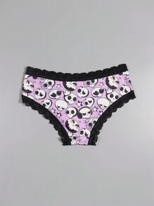Morvia 10pcs Women Sexy Gothic Chic Low-Rise Hipsters - Contrast Lace, Allover Halloween Skull & Eyeballs & Stars & Jack-O-Lanterns Allover Print, Comfortable Hipster Panties For Women - Halloween Lingerie & Underwear-Comfortable, Assorted Styles, Perfect Gift Idea For Special Occasions Or Daily Wear