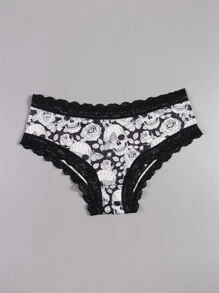 Morvia 10pcs Women Sexy Gothic Chic Low-Rise Hipsters - Contrast Lace, Allover Halloween Skull & Eyeballs & Stars & Jack-O-Lanterns Allover Print, Comfortable Hipster Panties For Women - Halloween Lingerie & Underwear-Comfortable, Assorted Styles, Perfect Gift Idea For Special Occasions Or Daily Wear
