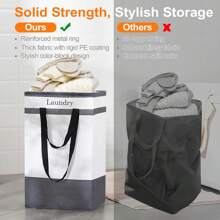 1 Pack/2 Pack Laundry Bin Collapsible Laundry Basket, Laundry Hamper With Extended Double Handle, Foldable Laundry Basket For Laundry - Black - View 6