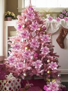 12 套圣诞花人造一品红花装饰闪光圣诞树饰品 14 厘米/5.5 英寸带夹子茎圣诞婚礼派对花环花环 DIY - 彩色 - 查看 7