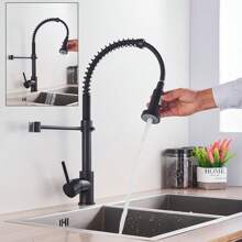 Monobloc Kitchen Sink Mixer Tap With Pull Out Hose Spray Single Lever Stainless,Matte Black - Black - View 5