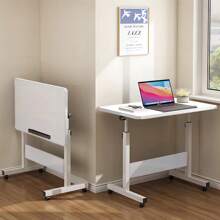 Rolling Desk Adjustable Height,Rolling Computer Cart,Portable Laptop Desk,Small Adjustable Home Office Desk,Rolling Laptop Desk,Small Portable Desk - White - View 3