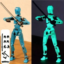 1 conjunto de bonecos humanoides móveis articulados, que precisam ser montados manualmente, incluindo: humanoide + 3 pares de mãos + baguete + arma + machado + espada + faca, podem ser posicionados em uma variedade de formas e estilos interessantes. Modelos de pintura humanoides impressos em 3D de robótica faça você mesmo