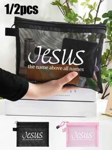 黑色粉色字母女士便携式化妆包带便携包，字母“耶稣之名超乎万名”化妆包，女士化妆包旅行厕所收纳包，信徒套餐，婚礼伴娘礼物，妈妈礼物，生日礼物，送给朋友和老师的礼物，家居装饰，浴室客厅卧室装饰，浴室收纳包，珠宝收纳包，唇油收纳包，指甲油收纳包化妆包收纳化妆品收纳包化妆盒化妆包化妆收纳包化妆品收纳 - 彩色 - 查看 1