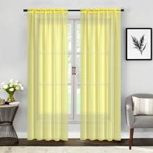 Two (2) Sheer Window Curtains Panels - Drapes Set Multiple Lengths (63", 84", 95", 108", 120" L)  Rod Pocket Solid Colors - 黃色 - 查看 4