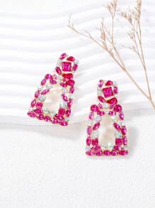 juran 1 Cặp bông tai pha lê hình học, thích hợp cho những dịp đặc biệt - Màu Hồng Tươi - Xem 2