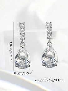Nooxian 2 chiếc khuyên tai nữ đính đá Cubic Zirconia hình giọt nước, phụ kiện hàng ngày - Bạc - Xem 4