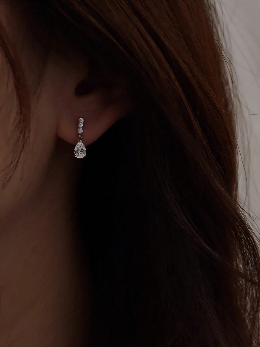 Nooxian 2 chiếc khuyên tai nữ đính đá Cubic Zirconia hình giọt nước, phụ kiện hàng ngày - Bạc - Xem 1