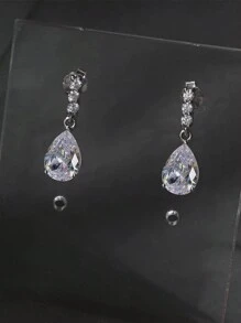 Nooxian 2 chiếc khuyên tai nữ đính đá Cubic Zirconia hình giọt nước, phụ kiện hàng ngày - Bạc - Xem 2