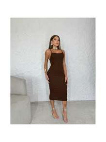 Women's Long Strappy Dress With Opening And Tie At The Back, Tight Sheath Fashion Foreign Fashion Parties Christmas New Year's Eve New Summer 2025 Luxury Blogger Influencer Perfect Look Outfit Events Celebrations Special Occasions Elegant Highlight Exclusive Impeccable Ideal Spectacular - Rỉ Nâu - Xem 2