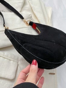 HELLO WEEKEND 1 件防皱天鹅绒月亮新月形单肩斜挎包，适合日常佩戴 - 黑色 - 查看 8