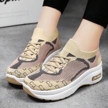 Orthopedic Sneakers For Women Stretch Slip On Mesh Comfortable Workout Running Shoes Outdoor Walking Sneaker Women's Fashionable Height Increasing Sneakers - Apricot - View 7