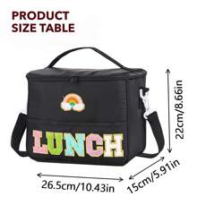 Chenille Letter Towel Embroidered Letter Outdoor Large Capacity Crossbody Shoulder Picnic Bag Camping Picnic Travel Insulation Handheld Convenience Bag Cute Insulated Thermal Lunch Bag - Keeps Food Hot/Cold For Hours, Portable, Spacious, And Easy To Clean - Perfect For School, Office, Picnic, And Outdoor Activities - Black - View 4