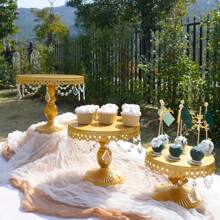 8pcs Gold Dessert Table Display Set: Romantic Round Golden Cake Stand Set With Crystal Pendants, Cupcake Tower And Dessert Stands For Birthday Party, Baby Showers, Weddings, Christmas Decorations & Thanksgiving Decor, Christmas Gift - Gold - View 5