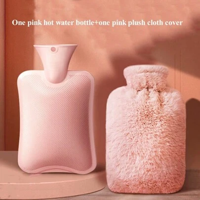 2pcs Set: Durable PVC Hot Water Bottle Bag + 1pc Cloth Bag - Anti-Burst, Anti-Slip Design With Cute Stripe Pattern, Suitable For Outdoor Use In Winter To Keep Hands & Feet Warm