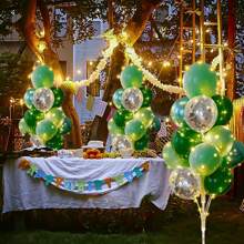 Compra 2 sets de soporte de columna de globos de piso con luces LED y obten 30 globos gratis, soporte de globos centro de mesa, torre de globos para decoraciones de Navidad, regalos de cumpleaños para mujeres, bodas, fiestas festivas (Verde)
