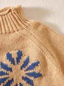 Pulover tricotat pentru femei de mărime mare, cu model floral, în formă largi, pentru toamnă/iarnă - Kaki - Vizualizare 6