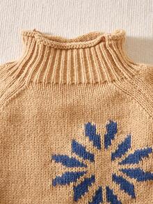 Pulover tricotat pentru femei de mărime mare, cu model floral, în formă largi, pentru toamnă/iarnă - Kaki - Vizualizare 5