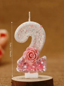 1支创意粉白渐变玫瑰花数字蜡烛，适用于生日蛋糕、派对及蛋糕装饰、房间装饰、礼物、生日蜡烛、生日装饰、生日快乐、蛋糕蜡烛、毕业典礼房间装饰 - 彩色 - 查看 4