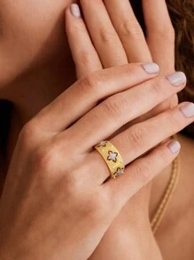 Stylever 1 件华丽宫廷四叶草锆石戒指女士珠宝 925 纯银回归旧方式戒指精美珠宝适合女孩生日约会舞会派对礼物