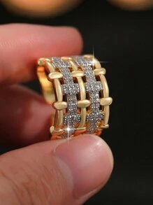 jealous young 1pc Multi-Layer Zirconia Open Ring, Suitable For Women And Girls For Daily Wear - Gold - View 4