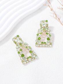 1 Pair Geometric Rhinestone Earrings, Suitable For Women's Daily And Holiday Wear - Mint Green - View 2