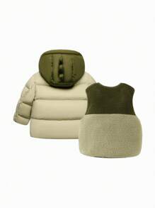 mini bala Boys' & Girls' Reversible Fleece Vest & Hooded Down Jacket Winter Collection - Light Khaki - View 5