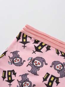 Dircho 3pcs Women Gothic Halloween Pink Bats & Skulls & Pumpkins Print Contrast Binding Boyshorts, Comfy & Soft & Silky Elastic Waist Intimates Panties, Women's Lingeries & Underwear - Multicolor - View 10