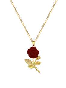 1 pieza Collar de flor de rosa de acero inoxidable, collar gargantilla de lujo con decoración de cristal completo y delicado Charm para mujeres, sin caja de regalo para el Día de San Valentín - collar - Ver 3