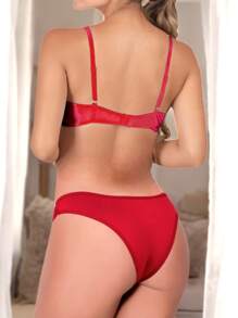 Women's Lingerie Bra And Panty Set With Padded Bra - 紅色 - 查看 2