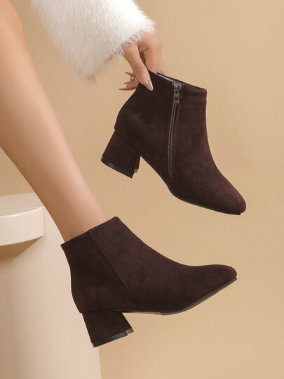 2024 Jesień/Zima Kobiety Kwadratowe Noski Boczne Zamki Jednokolorowe Buty Jeździeckie, Dopasowane Topy