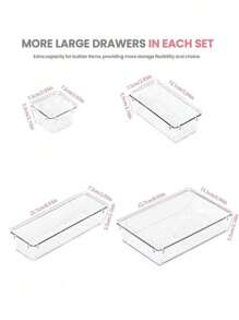 8/10/12 pièces Boîtes de rangement pour tiroir de maquillage, boîtes de rangement en plastique transparent de 4 tailles pour le bureau, la chambre, la cuisine, la maquillage et les fournitures de bureau - Transparent - Voir 11