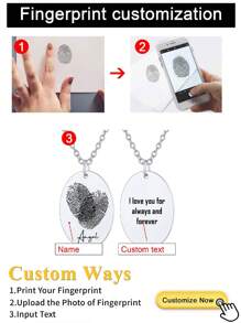 个性化指纹项链，带定制雕刻手写信息纪念名字项链，适合女性女孩生日、圣诞节、毕业典礼、婚礼、情人节、母亲节礼物 - 0243 - 查看 10