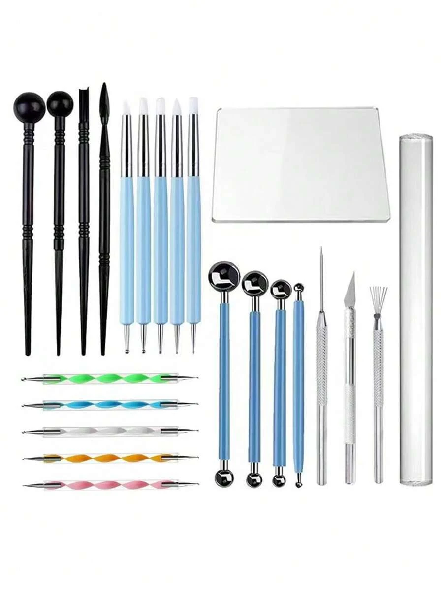 Bộ dụng cụ nặn đất sét DIY 2/3/4/5/11 chiếc, Bút in đất sét polymer & Cây lăn bột cho công việc thủ công - Nhiều màu - Xem 1
