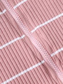 2 件装女婴条纹长袖连体衣套装，时尚春秋 - 粉色 - 查看 7