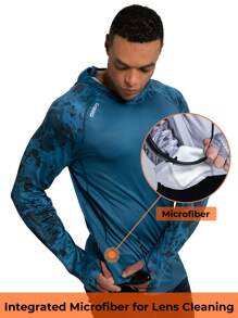 RIIIPO 春夏 RIIIIPO 男士 UPF 100+ 防晒衬衫，高性能钓鱼衬衫，主动排汗，速干，透气，四向拉伸，轻质，抗皱，加长袖，带帽户外运动防晒衣，可折叠防风绑腿，拇指孔，内置超细纤维镜头清洁剂，适用于海滩、划船、徒步旅行、狩猎、水上运动 - 水鴨藍 - 查看 8