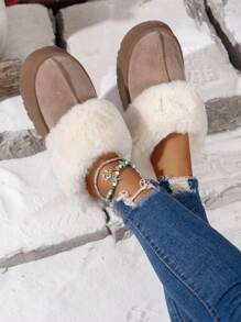 Damskie buty śnieżne w stylu europejskim i amerykańskim z grubej podeszwy ze zamszu jelenia, z pluszowym mankietem, antypoślizgowe, wygodne, ciepłe, codzienne - Morela - Zobacz 13